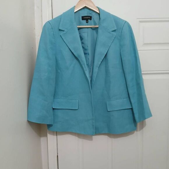 Talbots womens size 16 aqua blue 100% linen blazer jacket - Picture 1 of 6
